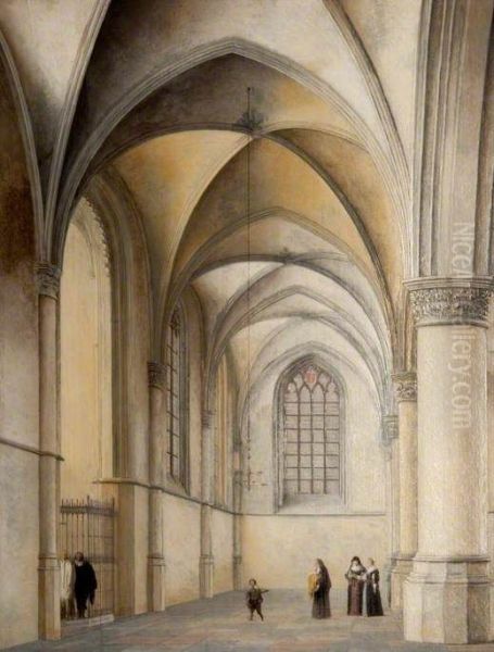 Interior of St Bavo's, Haarlem, with a Catholic Baptism Oil Painting by Pieter Jansz. Saenredam