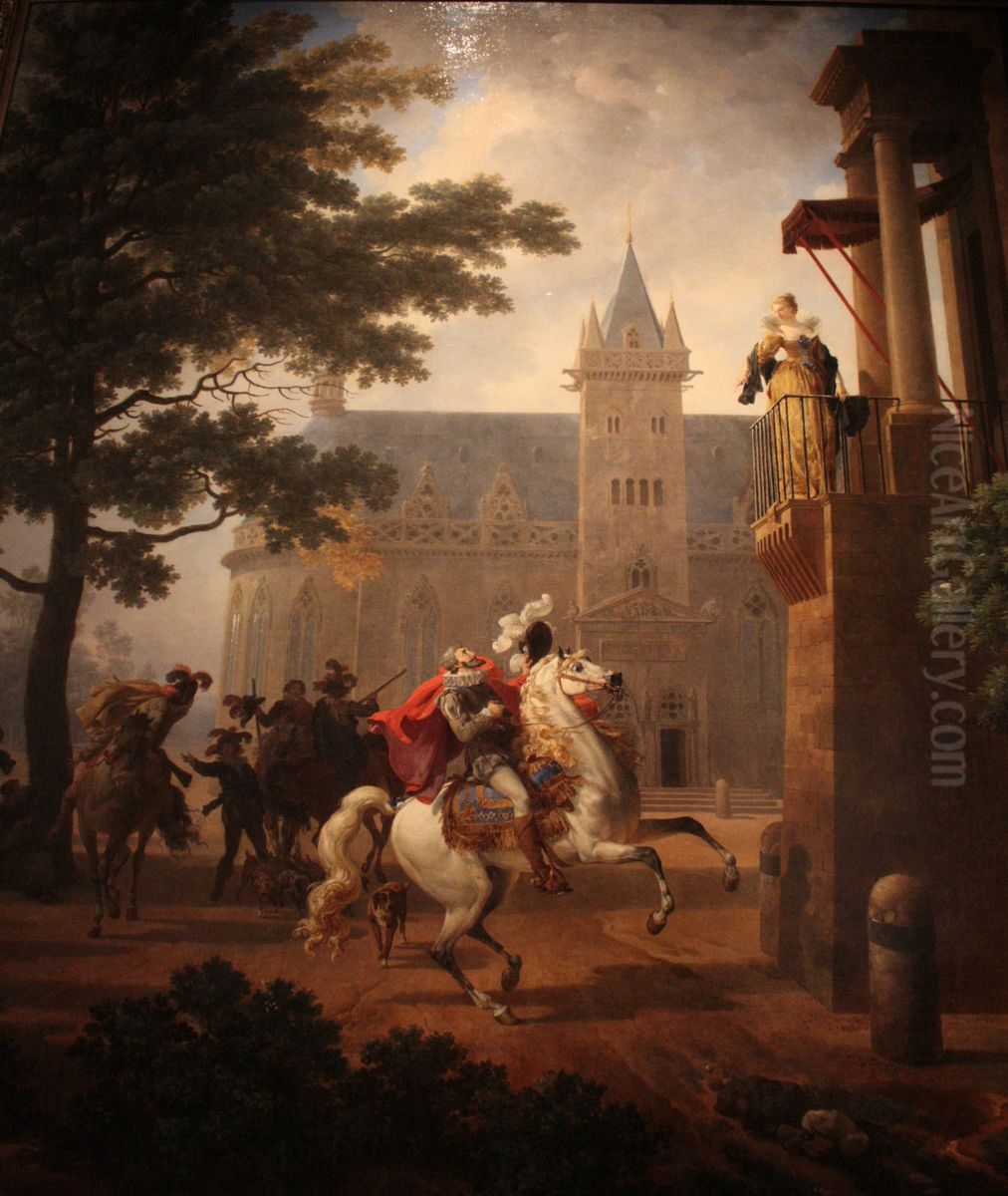 Henri IV caracolant devant une dame a son balcon Oil Painting by Nicolas-Antoine Taunay