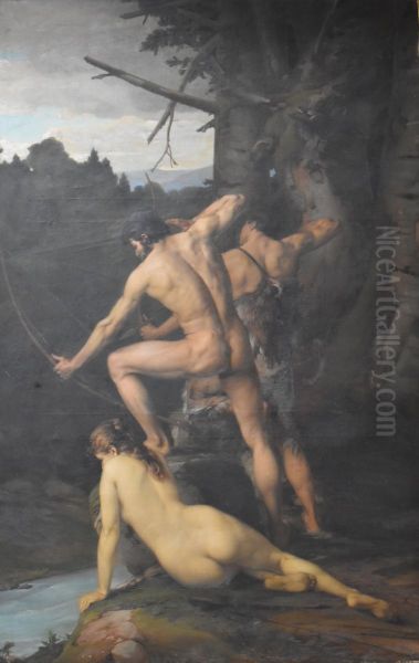 Chasseurs a l'affut Oil Painting by Emmanuel Benner
