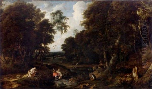 Paysage avec les paysans refoulant Latone Oil Painting by Jacques d'Arthois