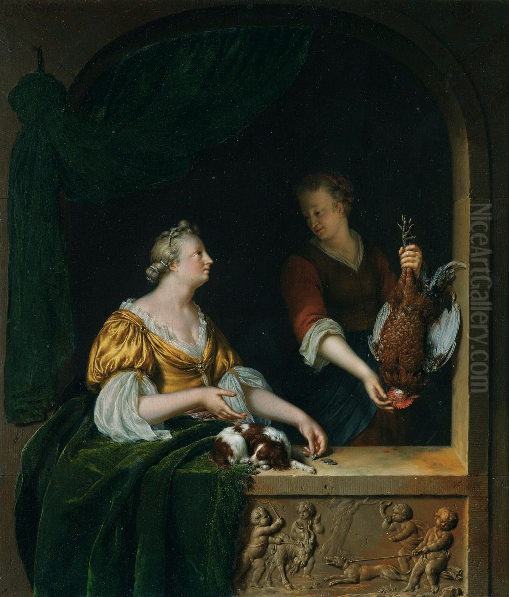 A Poultry Seller Oil Painting by Willem Van Mieris Leiden A Poultry Seller Oil Painting by Willem Van Mieris Leiden