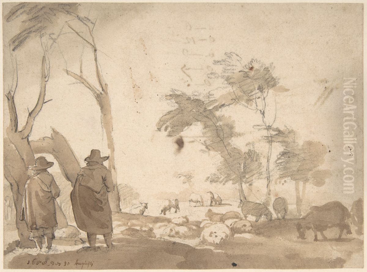 Faint Sketch of a Figure with a Hat Oil Painting by Jacob Van Der Does