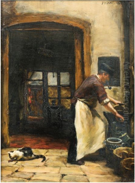 Le boucher a la pipe et au chat Oil Painting by Emile Friant