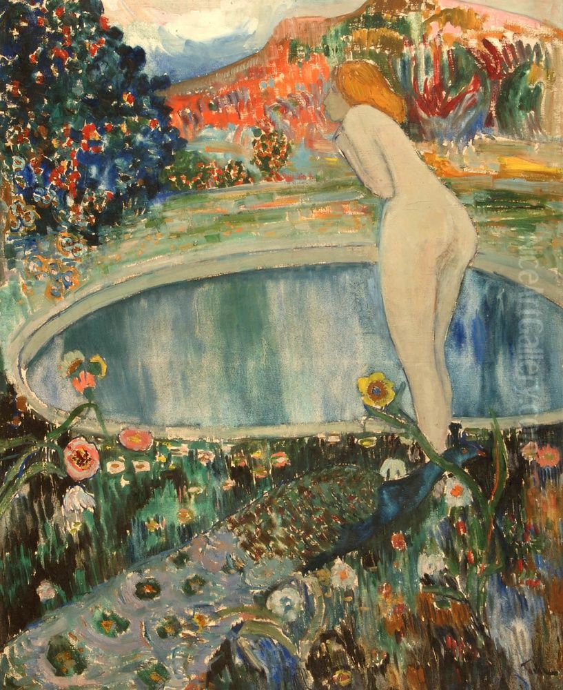 Femme nue dans un parc Oil Painting by Aizik Feder
