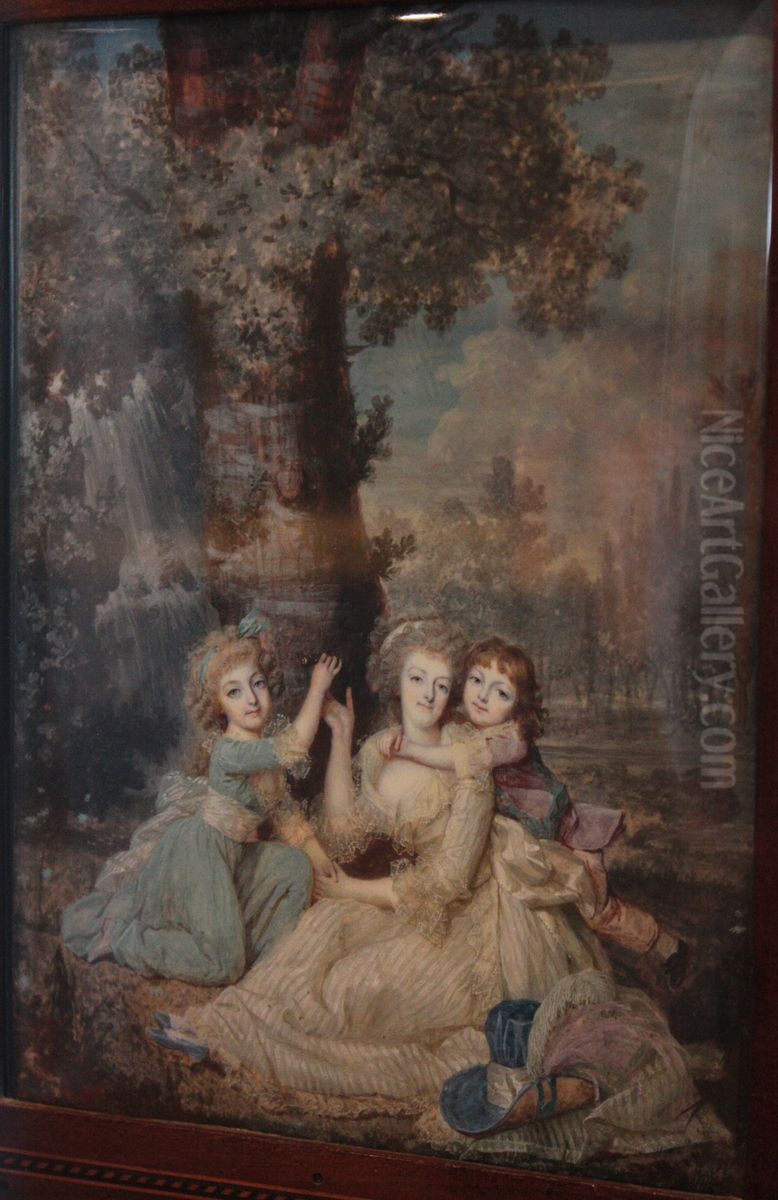 Portrait de la reine Marie-Antoinette, de sa fille et de son second fils Oil Painting by Francois Dumont