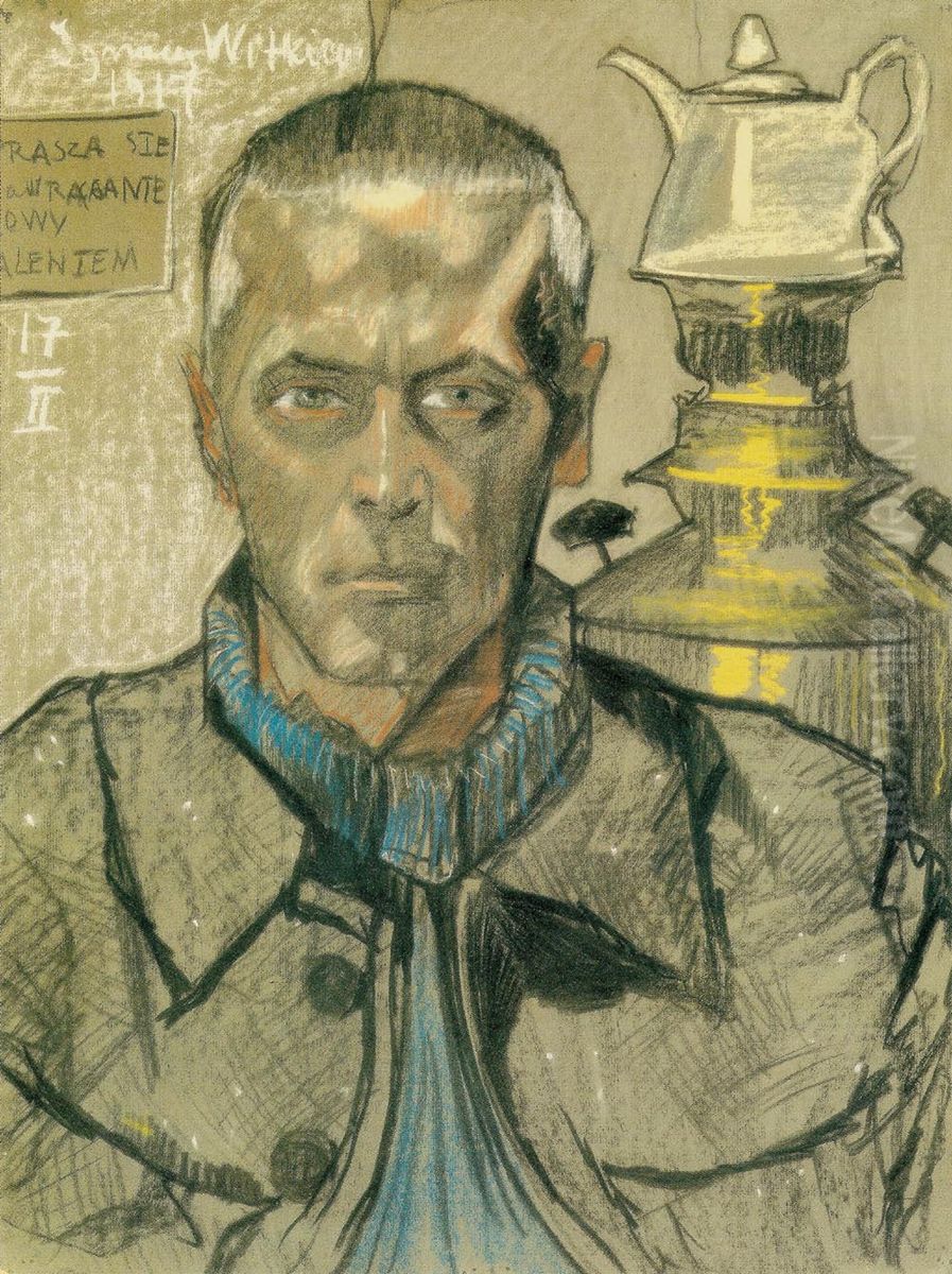 Autoportret z samowarem Oil Painting by Stanislaw Ignacy Witkiewicz (Witkacy)