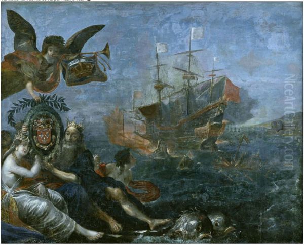 Ravitaillement de l'ile de Re par Claude de Rasilly, 1627 Oil Painting by Claude Vignon