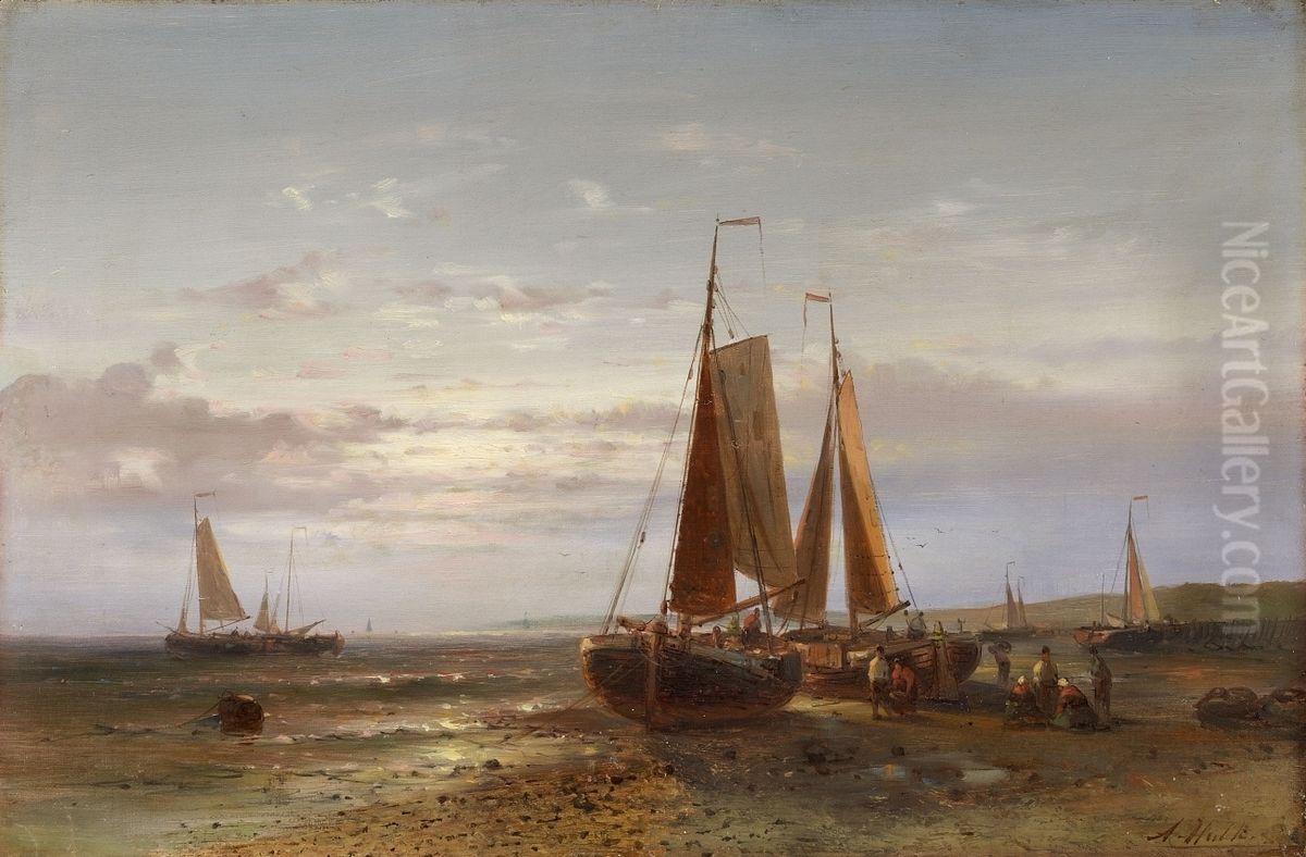 Coastal landscape with sailing ships Oil Painting by Abraham Hulk Senior