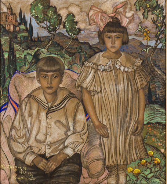 Portret Krystyny i Ludwika Fischerow Oil Painting by Stanislaw Ignacy Witkiewicz (Witkacy)