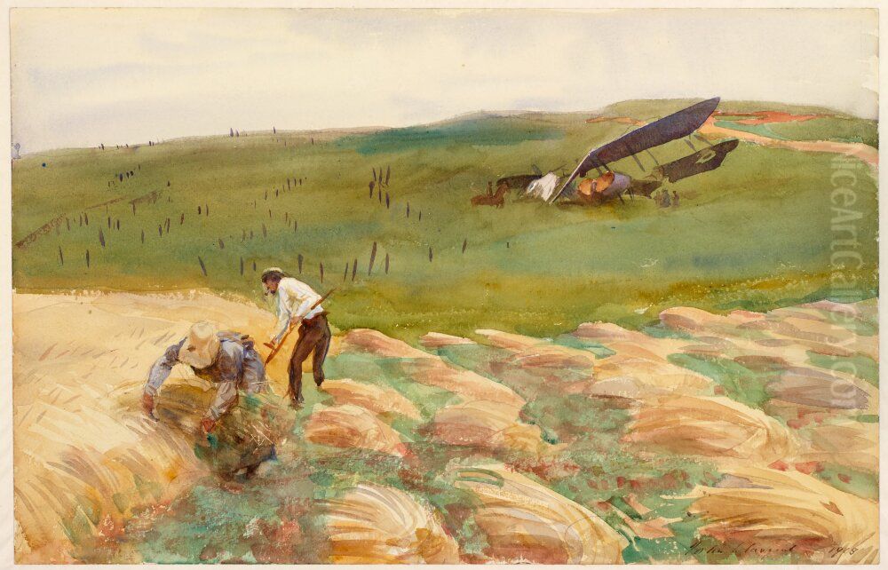 A Crashed Aeroplane Oil Painting by John Singer Sargent