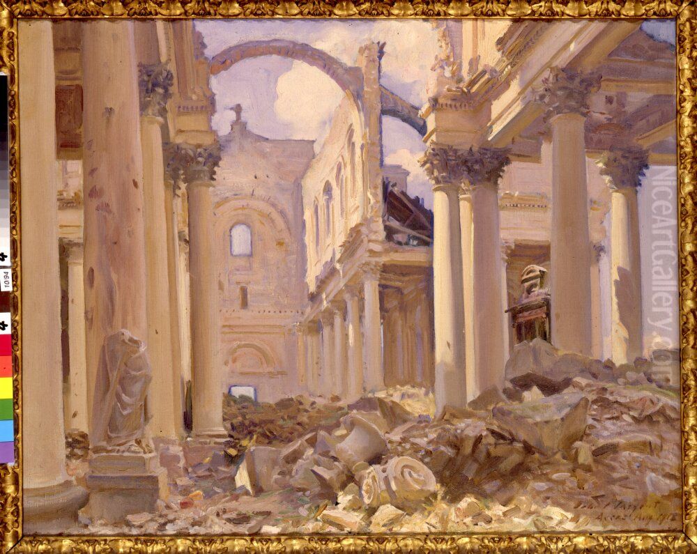 Katedral i ruiner, Arras, augusti 1918 Oil Painting by John Singer Sargent
