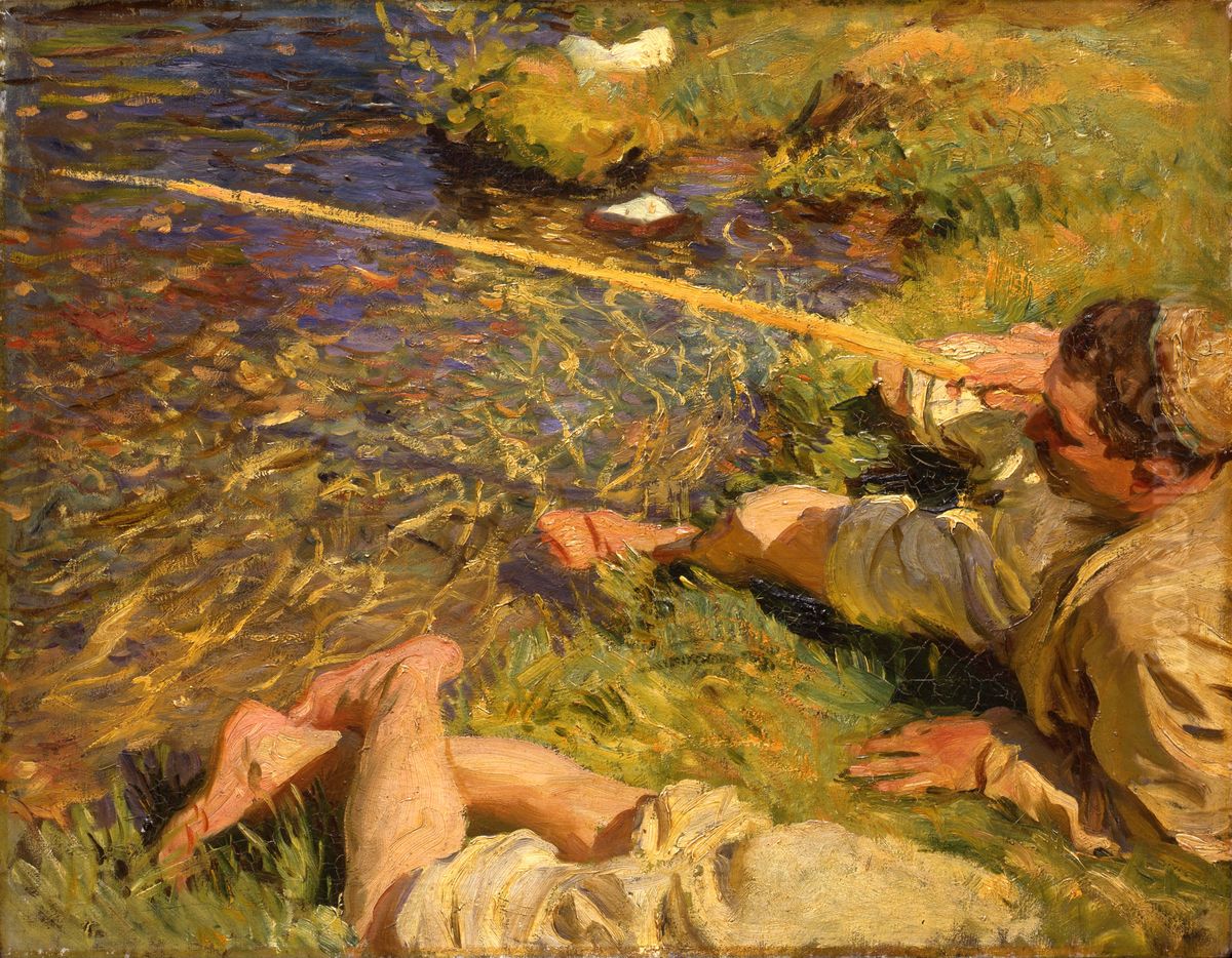 Val d'Aosta: Fiskande man Oil Painting by John Singer Sargent