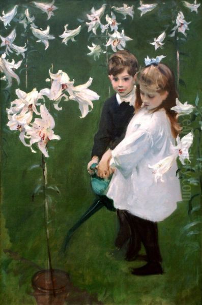 Barnen Vickers i tradgarden Oil Painting by John Singer Sargent