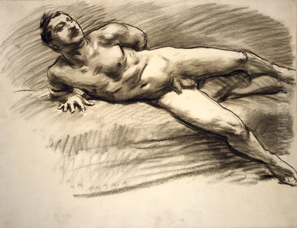 Liggande naken man stodd pa hoger underarm Oil Painting by John Singer Sargent