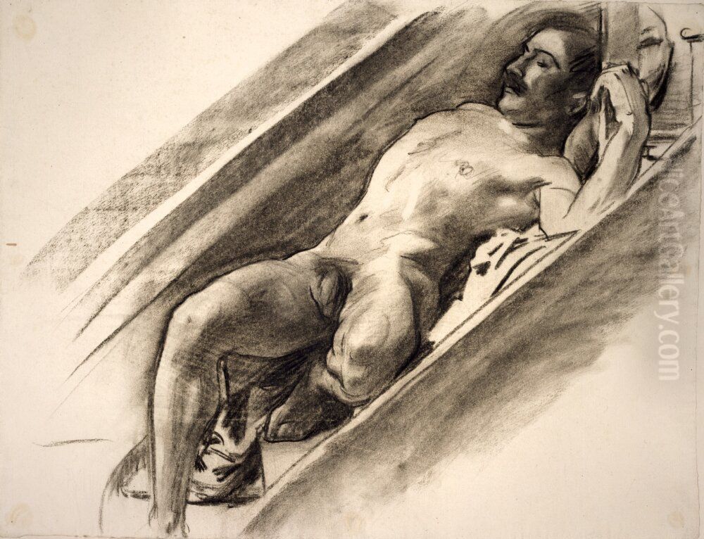 Male Reclining on a Stairway Oil Painting by John Singer Sargent