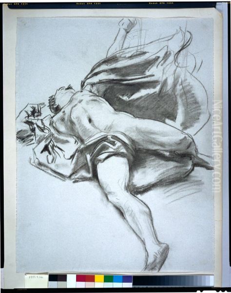 Liggande naken man med drapering Oil Painting by John Singer Sargent