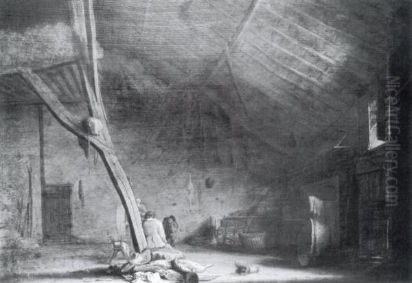 Interior av en lada Oil Painting by Herman Saftleven