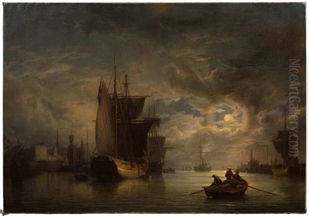 Kronborg Castle by Moonlight Oil Painting by Johan Kristian Berger