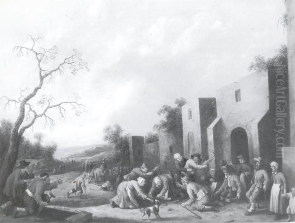 Krymplingar tar emot allmosor Oil Painting by Joost Cornelisz Droochsloot