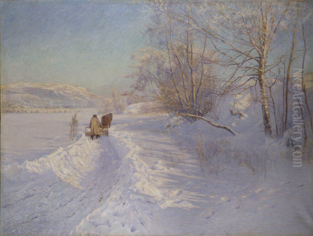 Vintermorgon efter snofall i Dalarna Oil Painting by Anshelm Leonard Schultzberg