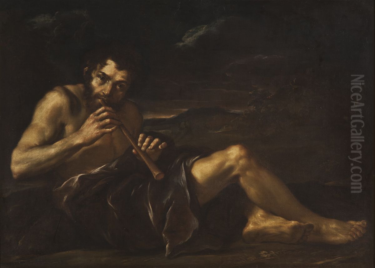 Herde spelande pipa Oil Painting by Salvator Rosa Herde spelande pipa Oil Painting by Salvator Rosa