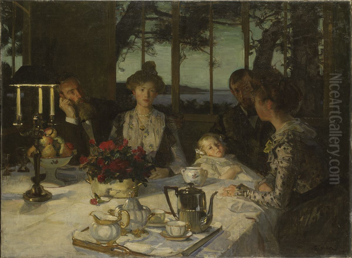 Talking in the Twilight Oil Painting by Lucien Simon