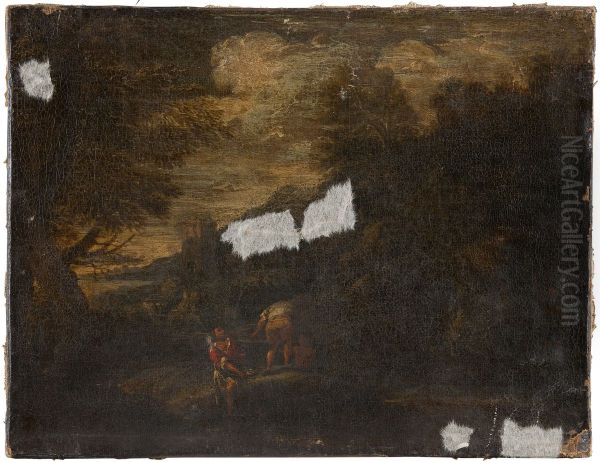 Landskap med ruin Oil Painting by Salvator Rosa