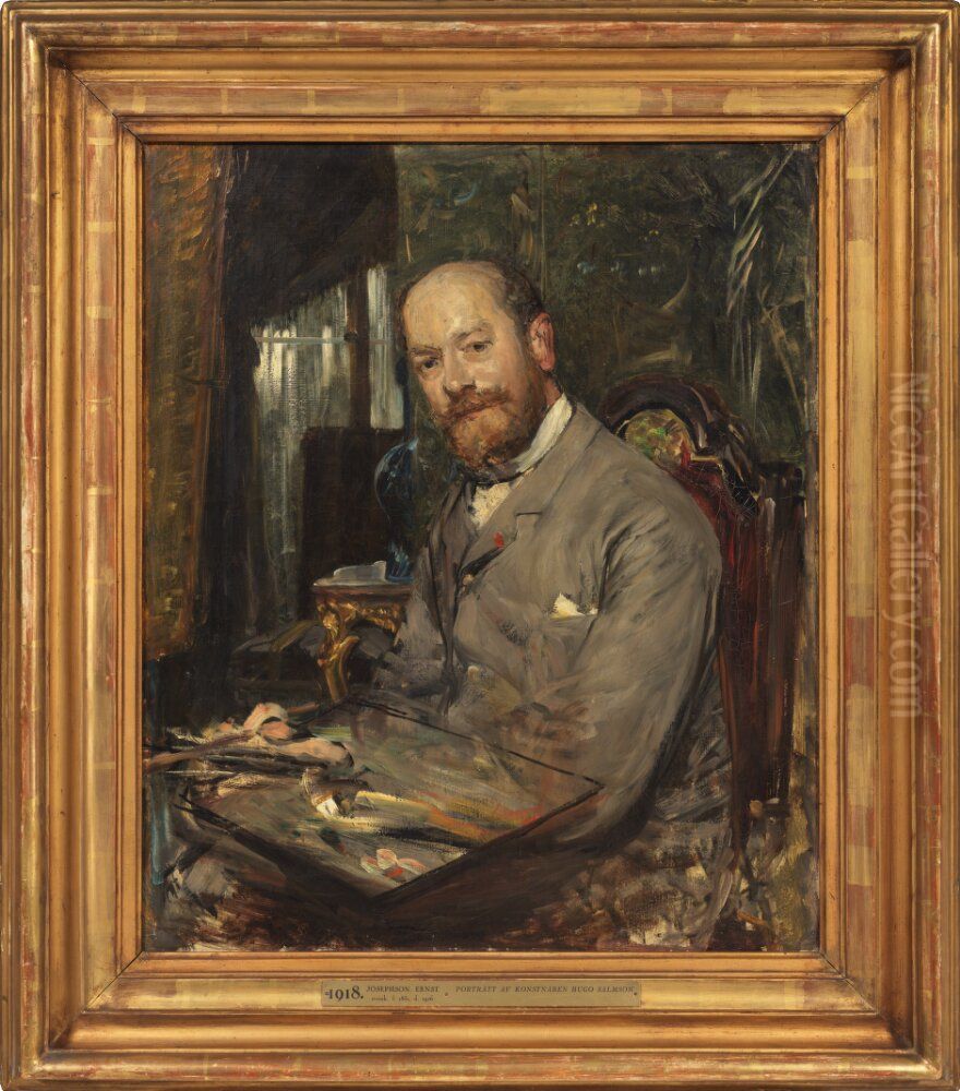 Konstnaren Hugo Salmson. Ofullbordad Oil Painting by Ernst Josephson