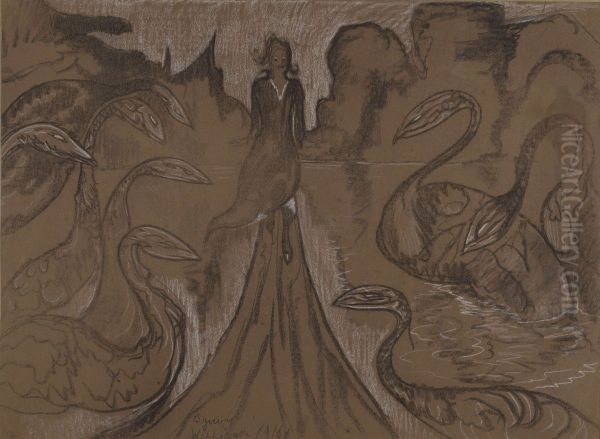 Composition with swans Oil Painting by Stanislaw Ignacy Witkiewicz (Witkacy)