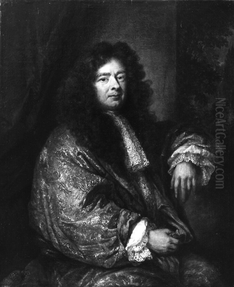 Portratt av herre i guldbroderad rock Oil Painting by Caspar Netscher