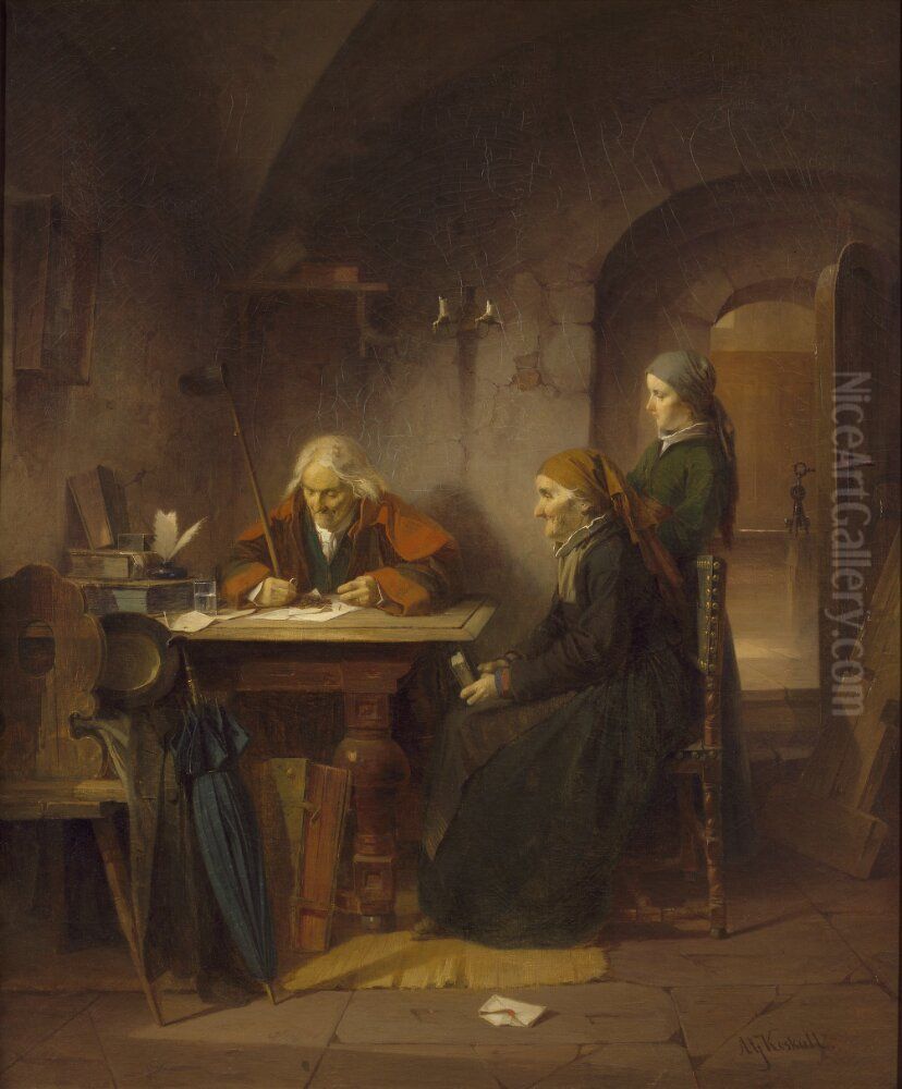 Kyrkstotens kollekt Oil Painting by Anders Gustaf Koskull