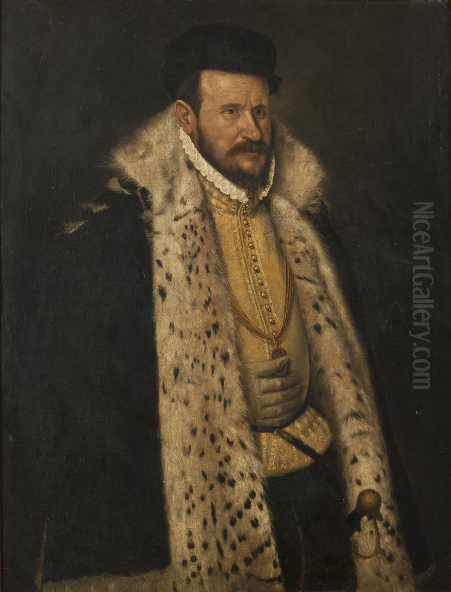 Portratt av man i palsbramad kappa Oil Painting by Giovanni Battista Moroni