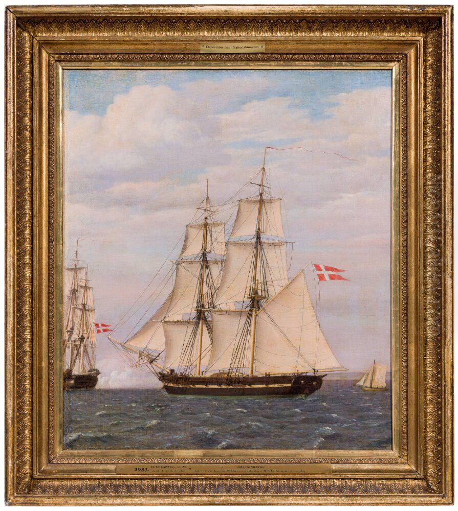 Naval Brig Oil Painting by Christoffer Wilhelm Eckersberg