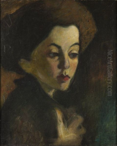 A Girl's Head II Oil Painting by Olof Sager-Nelson