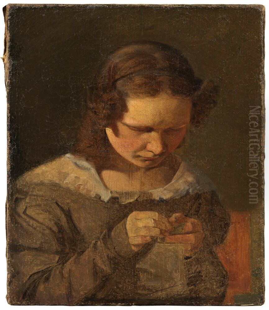 Alvilde Hansen, the Artist's Sister Oil Painting by Constantin Hansen