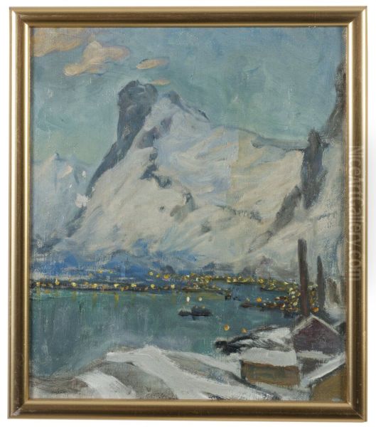 Lofoten i aftonljus. Studie Oil Painting by Anna Boberg