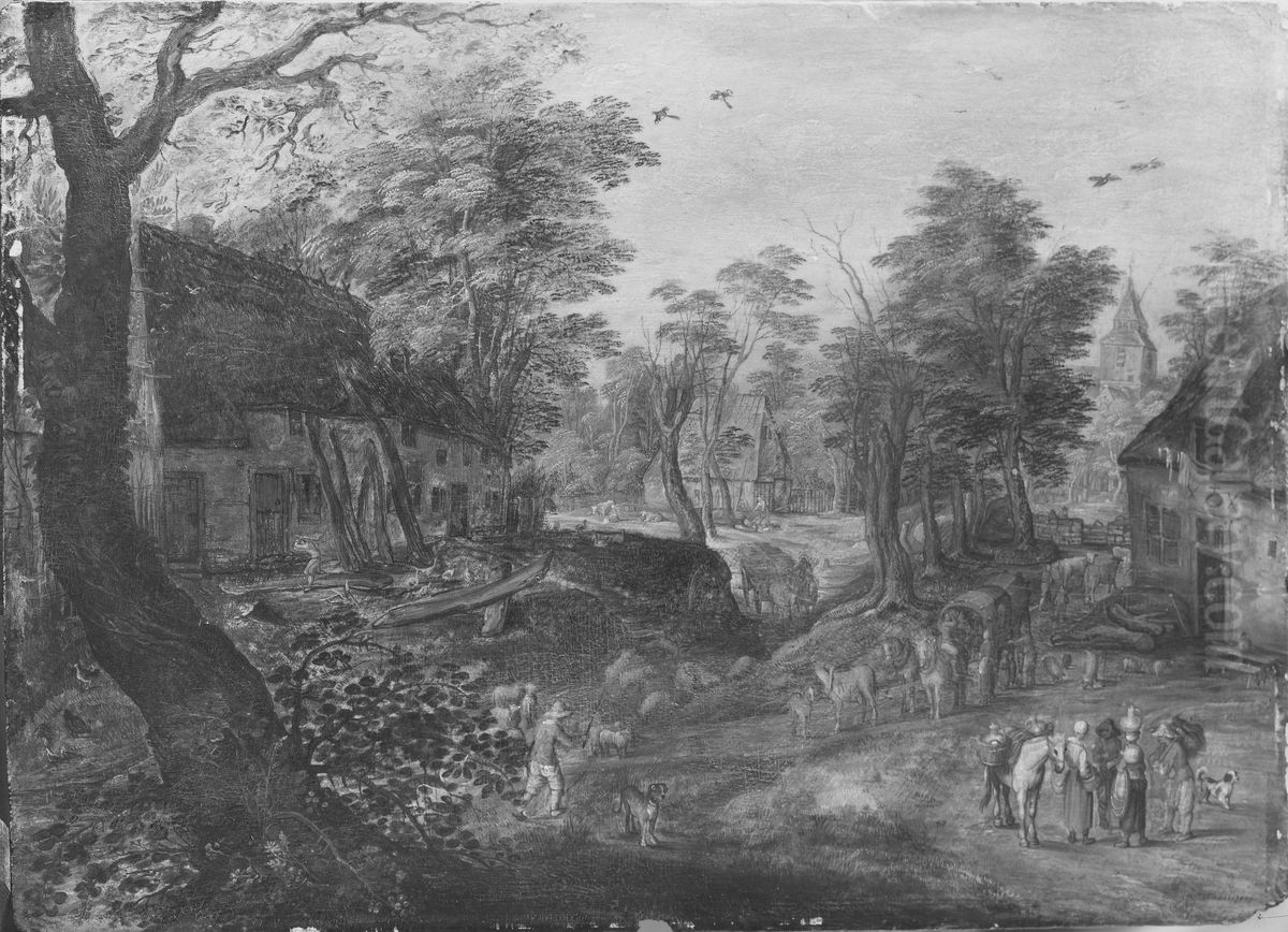 Landscape with Farms Oil Painting by Jan Brughel