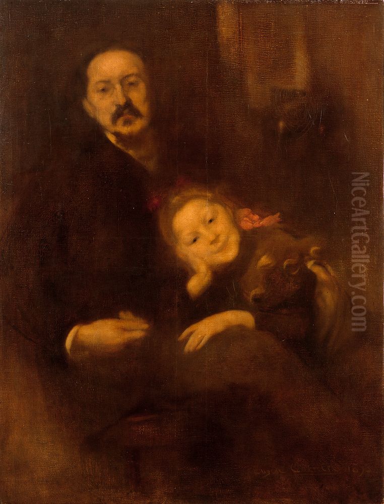 Gabriel Seailles and his Daughter Oil Painting by Eugene Carriere