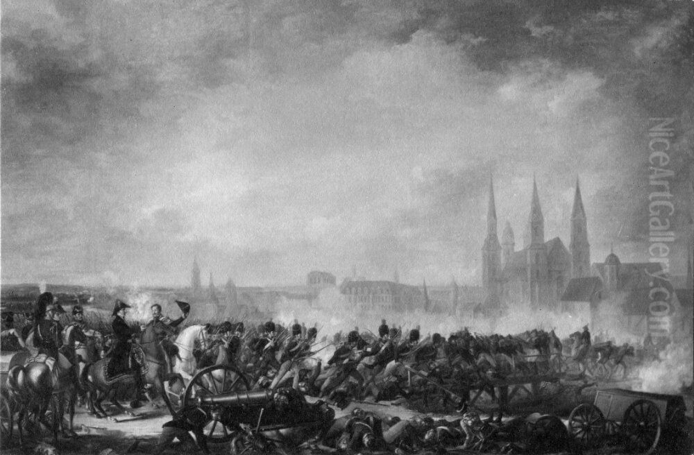 The Battle of Halle, October 17th 1806 Oil Painting by Per Krafft the Younger
