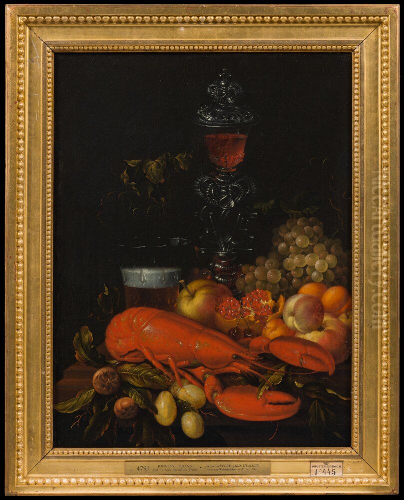 Fruktstycke med monogrampokal Oil Painting by Johan Johnsen
