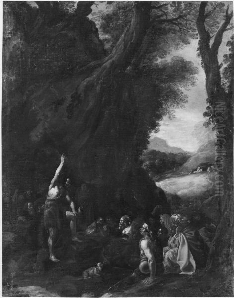 Johannes Doparen predikar i oknen Oil Painting by Jan Miel