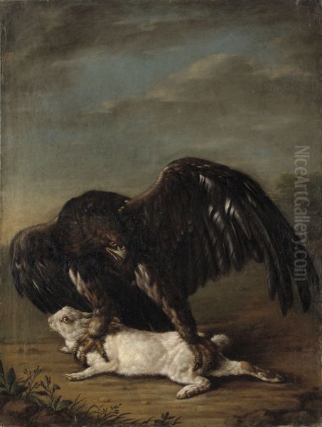 Eagle Catching a Hare Oil Painting by Johann Friedrich Grooth