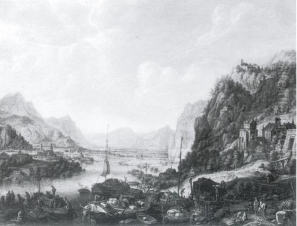 View of the Rhine with a Trading Place Oil Painting by Herman Saftleven