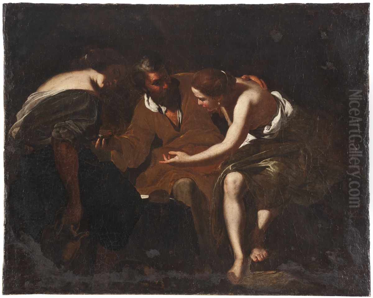 Lot och hans dottrar Oil Painting by Bernardo Cavallino