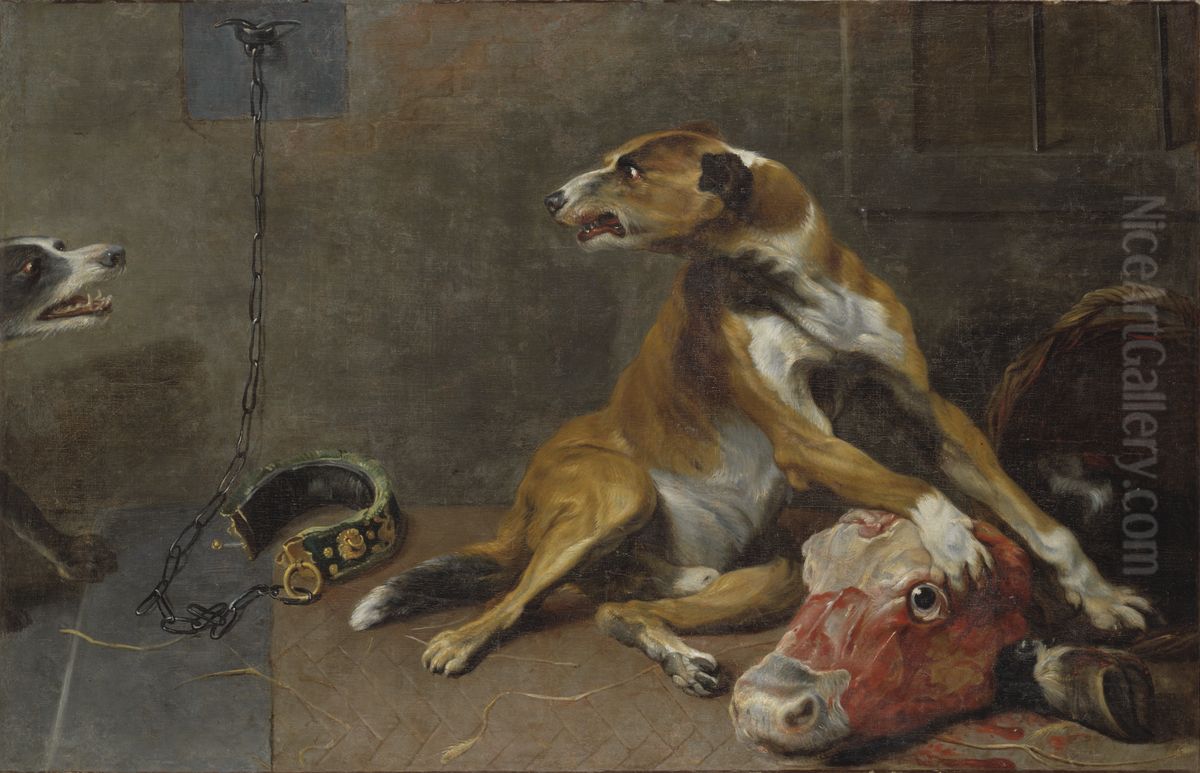 Dogs Fighting over a Flayed Ox's Head Oil Painting by Frans Snyders