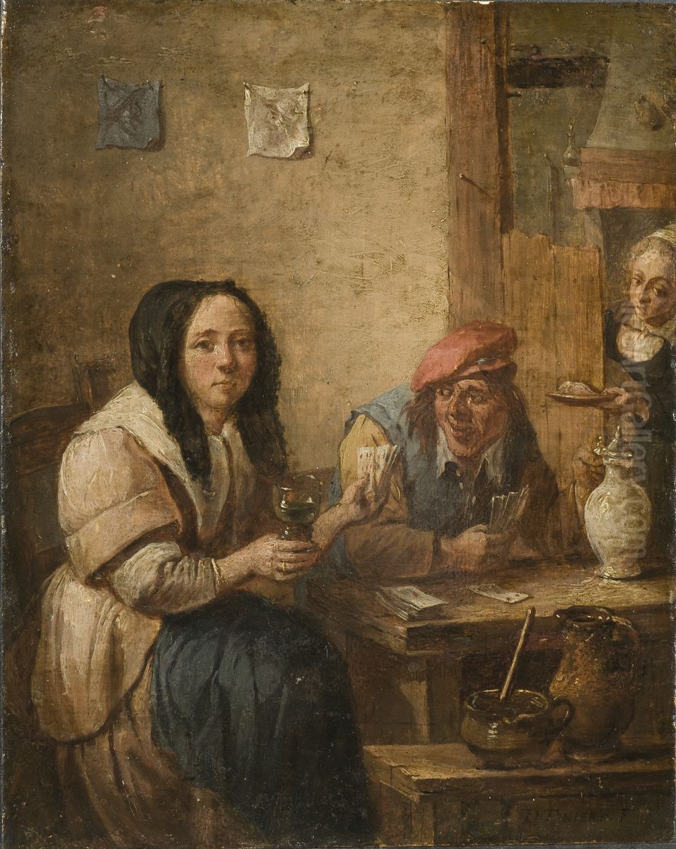 Kortspelare Oil Painting by David Teniers the Younger