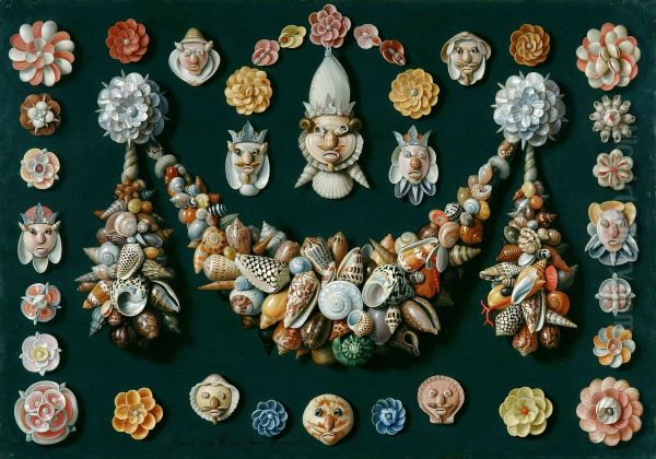 Festoon, masks and rosettes made of shells Oil Painting by Jan van Kessel the Elder