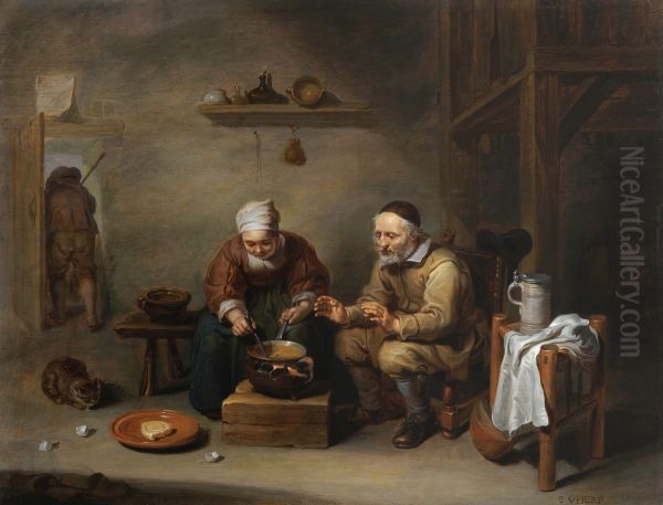 Old couple in a rustic interior Oil Painting by Willem Van Herp