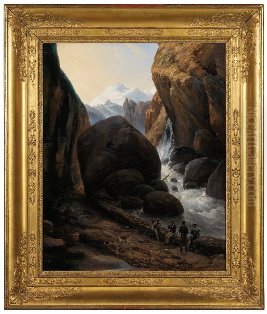 Wanderers Pausing in the Alps Oil Painting by Horace Vernet