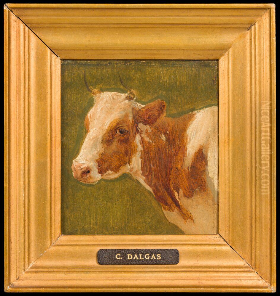 The Head of a Red Brushed Cow Oil Painting by Carlo Dalgas